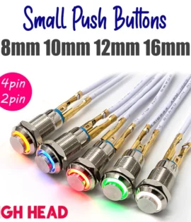 Small 8mm 10mm Metal Push Button Switch 4pin LED Latching Momentary Waterproof